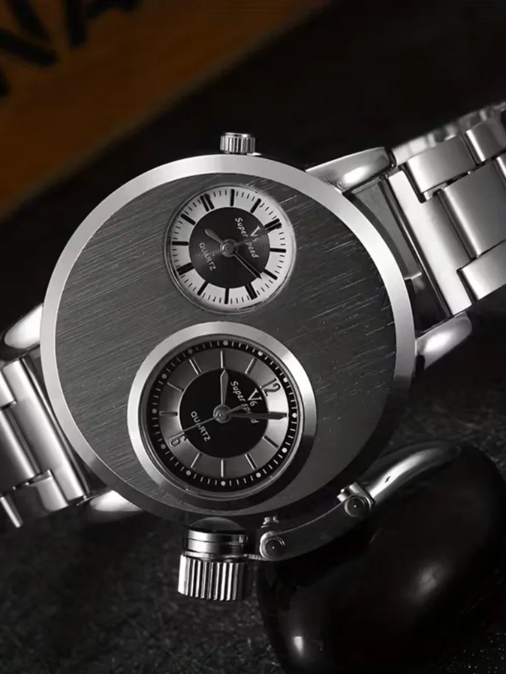 Men's Dual Time Zone Quartz Wristwatch Oversized Analog Statement Fashion Watch